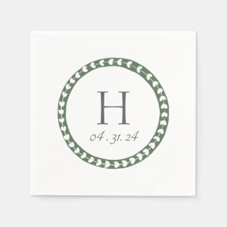Serviette En Papier Mariage à impression botanique verte et blanche su