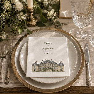 Serviette En Papier Mariage à la Campagne Anglaise Manoir Aquarelle 