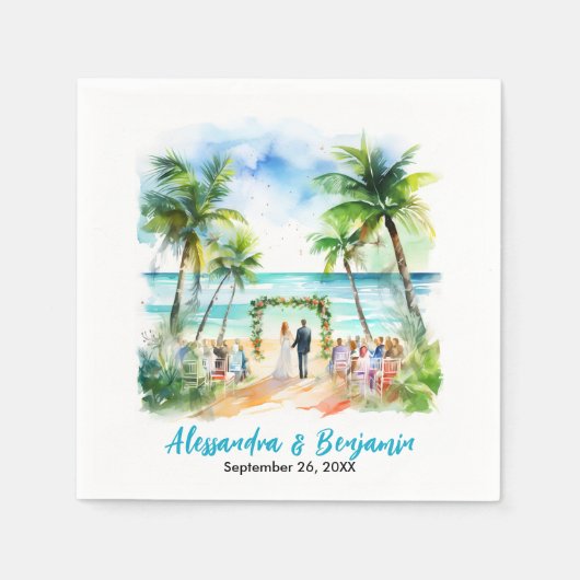 Serviette En Papier Mariage à la plage Watercolor Weddding (Devant)