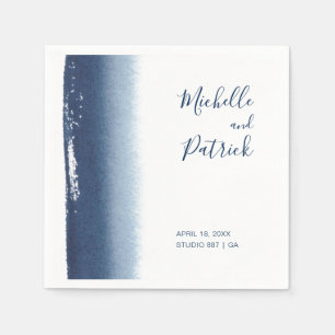 Serviette En Papier Mariage à l'aquarelle bleu marine