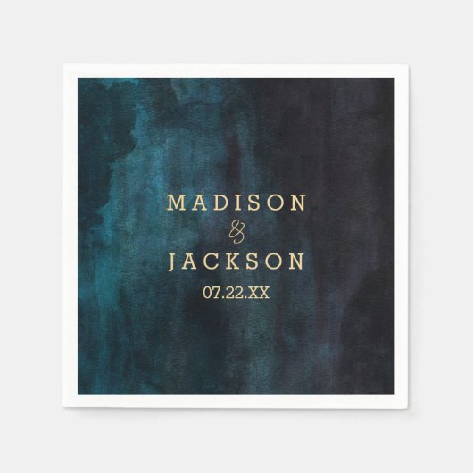 Serviette En Papier Mariage à l'aquarelle bleu marine et monogramme do (Devant)