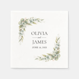Serviette En Papier Mariage à l'aquarelle botanique eucalyptus verdure