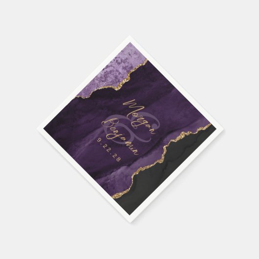 Serviette En Papier Mariage à l'écriture dorée Agate Violette (Coin)