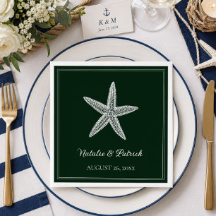 Serviette En Papier Mariage à l'Étoile de Mer Vert Émeraude