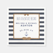 Serviette En Papier Mariage à l'infini avec noeud marin rayé bleu mari (Devant)