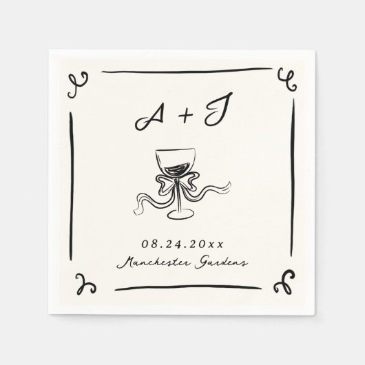 Serviette En Papier Mariage à mâchoires dessinées à la main (Devant)