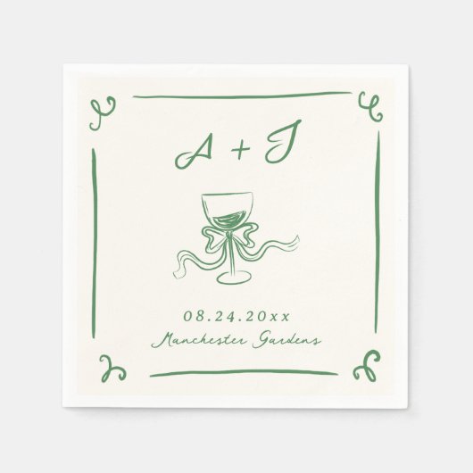 Serviette En Papier Mariage à mâchoires vertes tiré à la main (Devant)