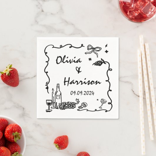 Serviette En Papier Mariage à main noire lunaire (En situation)