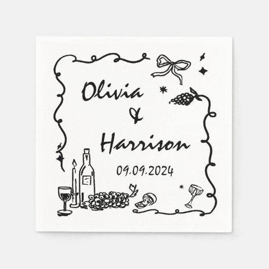 Serviette En Papier Mariage à main noire lunaire (Devant)