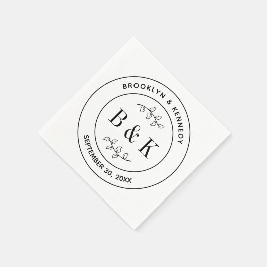 Serviette En Papier Mariage à Monogramme Botanique Floral Amusant Nom  (Coin)