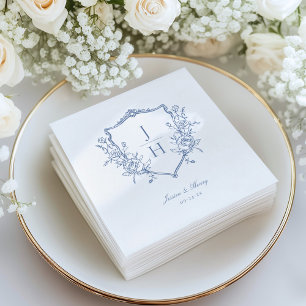 Serviette En Papier Mariage à Monogramme de Couronne Florale de Régenc