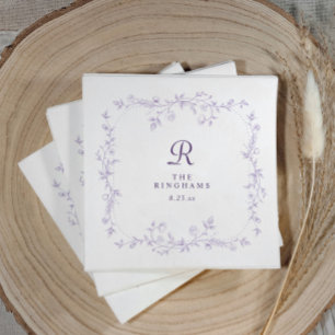 Serviette En Papier Mariage à Monogramme Floral Lavande Violet Françai