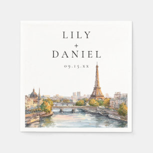 Serviette En Papier Mariage à Paris France Destination Aquarelle