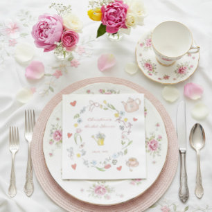 Serviette En Papier Mariage à thé fantaisiste dessiné à la main