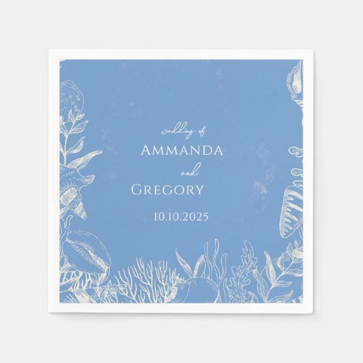 Serviette En Papier Mariage à thème Blue Toile Ocean (Devant)