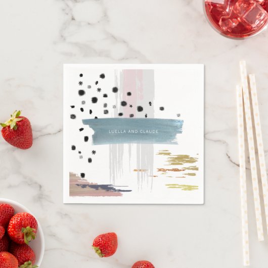 Serviette En Papier Mariage Abstrait Brushstrokes (En situation)