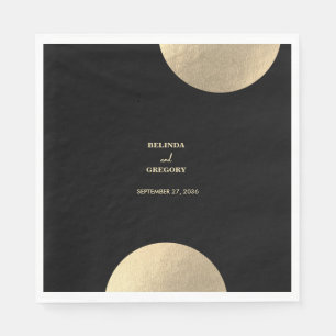 Serviette En Papier Mariage Abstrait moderne Noir & Or contemporain