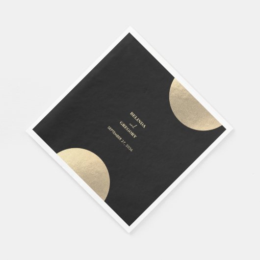 Serviette En Papier Mariage Abstrait moderne Noir & Or contemporain (Coin)