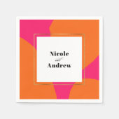 Serviette En Papier Mariage Abstrait rose chaud et orange moderne (Devant)
