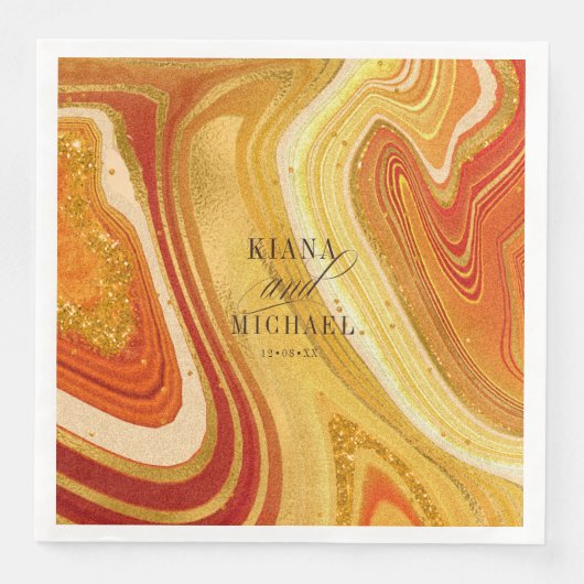 Serviette En Papier Mariage Agate Abstrait Hot Orange ID827 (Devant)