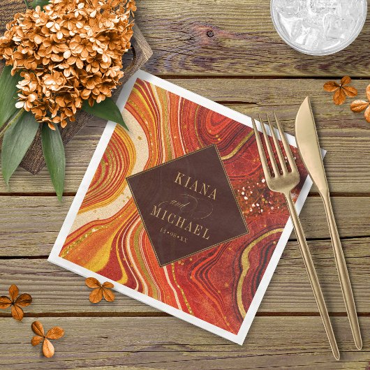 Serviette En Papier Mariage Agate Abstrait Hot Orange v2 ID827