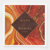 Serviette En Papier Mariage Agate Abstrait Hot Orange v2 ID827 (Devant)