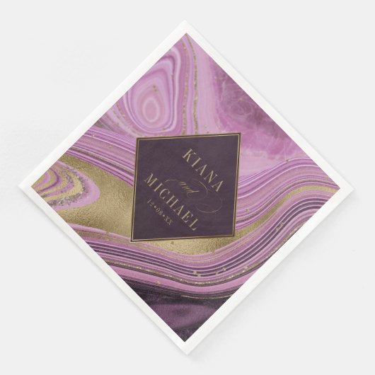 Serviette En Papier Mariage Agate Abstrait Mauve v2 ID827 (Coin)