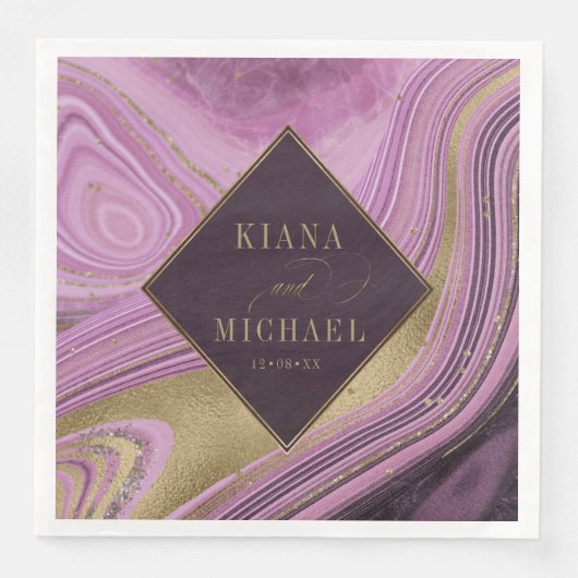 Serviette En Papier Mariage Agate Abstrait Mauve v2 ID827 (Devant)