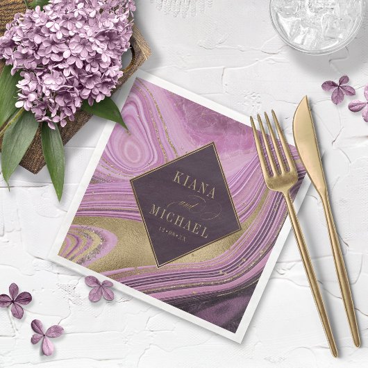 Serviette En Papier Mariage Agate Abstrait Mauve v2 ID827