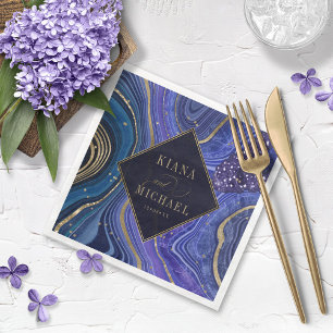 Serviette En Papier Mariage Agate Abstrait Midnight v2 ID827