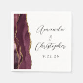 Serviette En Papier Mariage Agate Bourgogne Or Script (Devant)