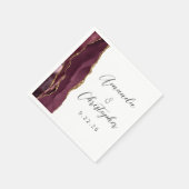 Serviette En Papier Mariage Agate Bourgogne Or Script (Coin)