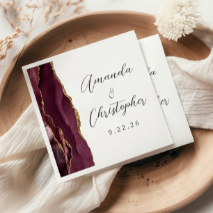 Serviette En Papier Mariage Agate Bourgogne Or Script
