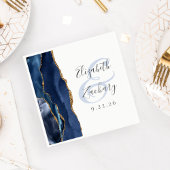 Serviette En Papier Mariage Agate Géode Écriture Bleu Nuit Or