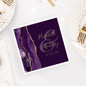 Serviette En Papier Mariage Agate Géode Écriture Violet Or Prune