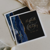Serviette En Papier Mariage Agate Geode Script Bleu Nuit Or Foncé