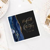 Serviette En Papier Mariage Agate Geode Script Bleu Nuit Or Foncé