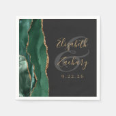 Serviette En Papier Mariage Agate Geode Script Émeraude Vert Or Sombre (Devant)