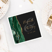Serviette En Papier Mariage Agate Geode Script Émeraude Vert Or Sombre