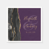 Serviette En Papier Mariage Agate Script Noir Or Profond Violet (Devant)