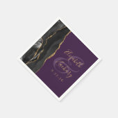 Serviette En Papier Mariage Agate Script Noir Or Profond Violet (Coin)