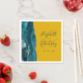Serviette En Papier Mariage Agate Script Sarcelle Or Jaune Moutarde (En situation)