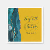 Serviette En Papier Mariage Agate Script Sarcelle Or Jaune Moutarde (Devant)