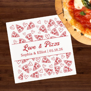 Serviette En Papier Mariage Amour et Pizza Dessin à la Main Rouge Amus