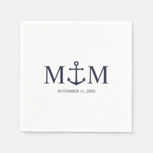 Serviette En Papier Mariage Ancre bleu marine