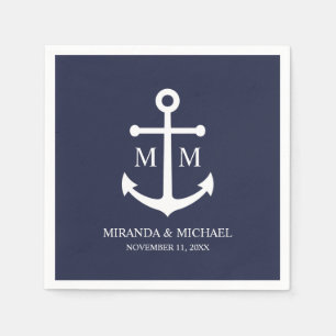 Serviette En Papier Mariage Ancre bleu marine