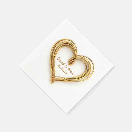 Serviette En Papier Mariage Anniversaire Gold Coeur câblé sur blanc (Coin)
