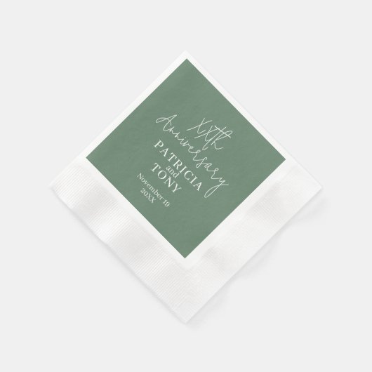 Serviette En Papier Mariage Anniversaire Personnalisé Sage Vert Modern (Coin)