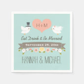 Serviette En Papier Mariage Aqua Blue Inséparables Dove (Devant)