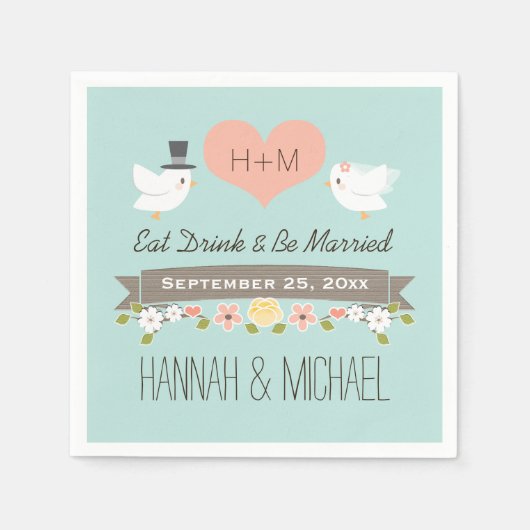 Serviette En Papier Mariage Aqua Blue Inséparables Dove (Devant)